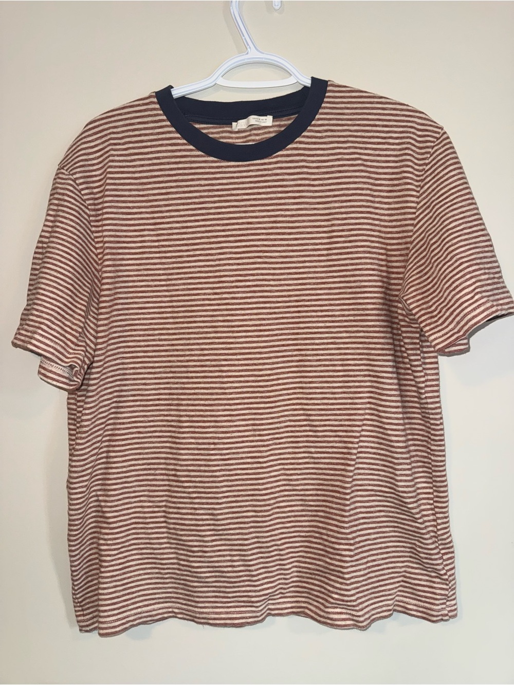 Zara Striped Crewneck Tee in Rust and White with Navy Trim